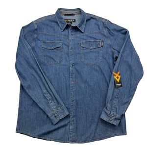 NEW Hawx Denim Shirt LT Blue Work Gear Long Sleeve Western Workwear Pearl Snap